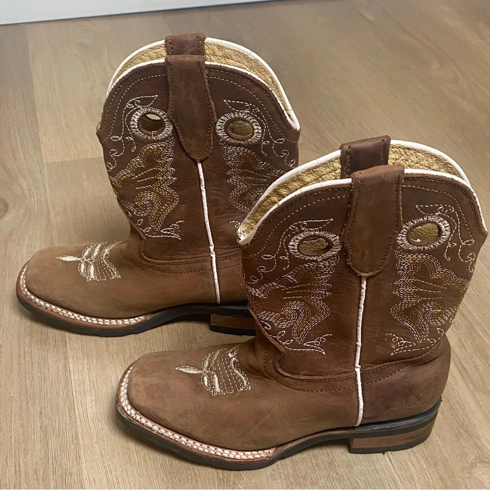 D’Leon Kids Brown‎ Square Toe Cowboy Western Boots Boy’s 3